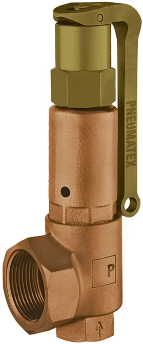 Sicherheitsventil aus Rotguss mit einem Anschluss-Gewinde. Auf der Seite ist die Marke "IMI Hydronic Engineering" sichtbar. Gerät zur Druckregulierung in pneumatischen Systemen.